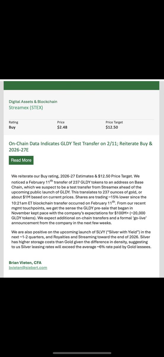 pharmamaven's tweet photo. Yorkville just bought $15 mill $STEX at $4 no warrant, we can buy at 66% of that right before $GLDY launch: 4% token backed by gold with CUSIP number that will allow #ETFs to buy —will trade on @streamex Proprietary blockchain #solona technology will allow secondary trading. #RWA https://t.co/oEGY2F2pOB