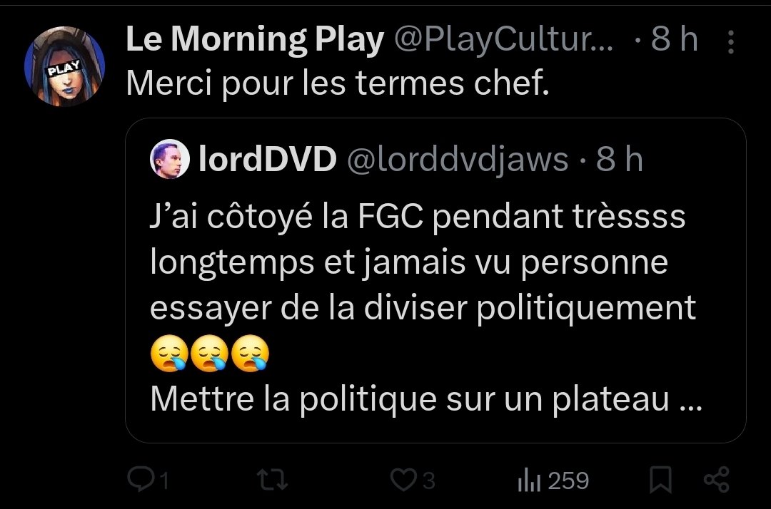 Déjà ton opinion nauséabonde on s'en passera, la FGC est avant tout un lieu de partage et d'acceptation, qui sont des valeurs propres à la gauche donc ouais on emmerde l'extrême droite.

Et guettez qui on retrouve dans les RTs, les chiens font pas des chats MDRR