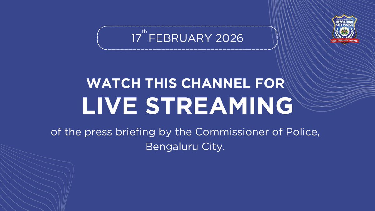 Join us LIVE at 11:00 AM on YouTube as Commissioner of Police, Bengaluru addresses key updates in today's press briefing.         

Click the link below:
youtube.com/live/w1ZO_xt3e…

<a href="/CPBlr/">CP Bengaluru ಪೊಲೀಸ್ ಆಯುಕ್ತ ಬೆಂಗಳೂರು</a> <a href="/seemantsingh96/">Seemant Kumar Singh IPS</a> <a href="/DgpKarnataka/">DGP KARNATAKA</a> <a href="/KarnatakaCops/">ಕರ್ನಾಟಕ ರಾಜ್ಯ ಪೊಲೀಸ್ Karnataka State Police</a>
