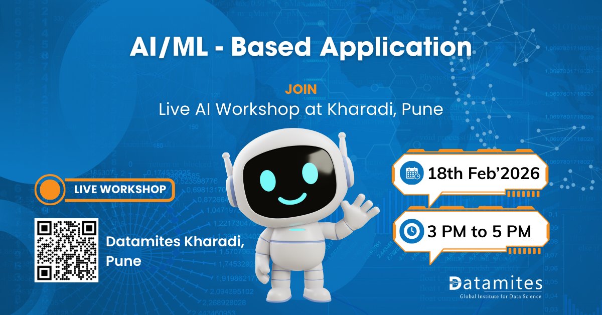 DataMites's tweet photo. Join Our Live AI/ML Workshop in Pune!
Are you ready to step into the world of Artificial Intelligence &amp; Machine Learning?

#AI #MachineLearning #DataScience #ArtificialIntelligence #Upskill #DataMites #AIWorkshop #DataMitesPune #DataMitesKharadi https://t.co/RnCIliUunV