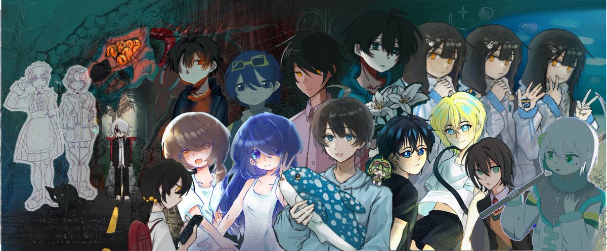 Tsukamiii_939's tweet photo. 是和シャノン的粉丝们一起的春节绘画接龙！画了シャノンさん和他的oc们的全家福！！Happy Chinese new year!🫶💕
🎉🎉🎉
@shannon_gohan 

#シャノン　#魚類による考古学  #ヨミクダリの灯  #こわいものがみたい  #ひとりぼっち産業革命 #アポロは宇宙を知らない #はたらく音声 #死別 #なんかいい場所 https://t.co/b2Qlts7GiS