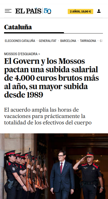 <a href="/socialistes_cat/">Socialistes PSC/❤</a> aprova pujada de sou i augment de vacances als mossos sense supeditar-ho a pressupostos amb sindicats. 

A Educació portem 2 manifestacions massives i una VAGA històrica sense cap proposta seriosa. Queden clares les prioritats de <a href="/salvadorilla/">Salvador Illa Roca</a> per Catalunya.