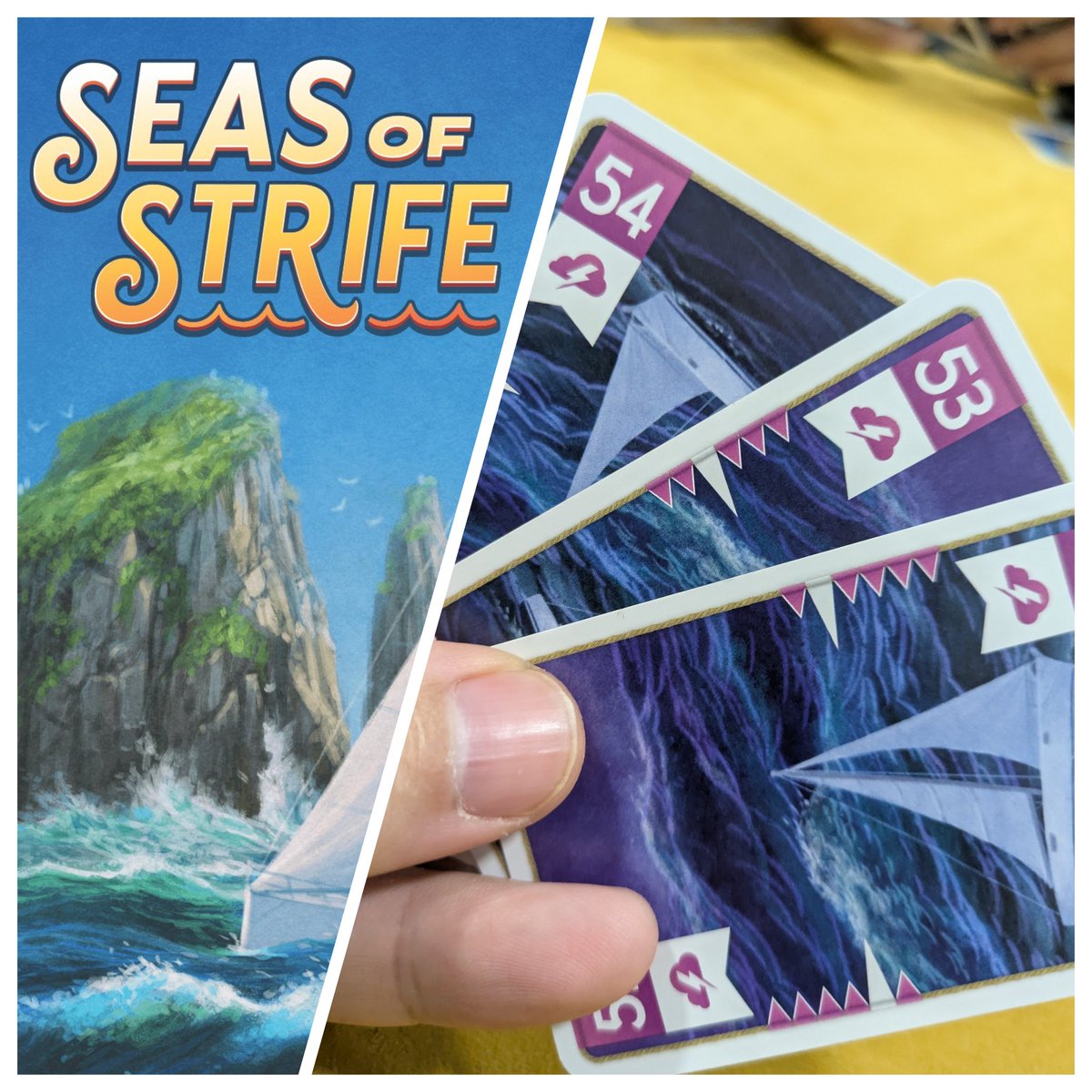 Seas of Sreife, juego de bazas muy sencillo en las reglas y con su punto de puteo. Hay que seguir al palo, gana la carta más alta de la baza peeeero puede que algún palo quede eliminado al jugar la carta más alta del mismo.

Si ganas... Pierdes

#juegosdemesa <a href="/DA2juegos/">DA2 Club de Juegos</a>