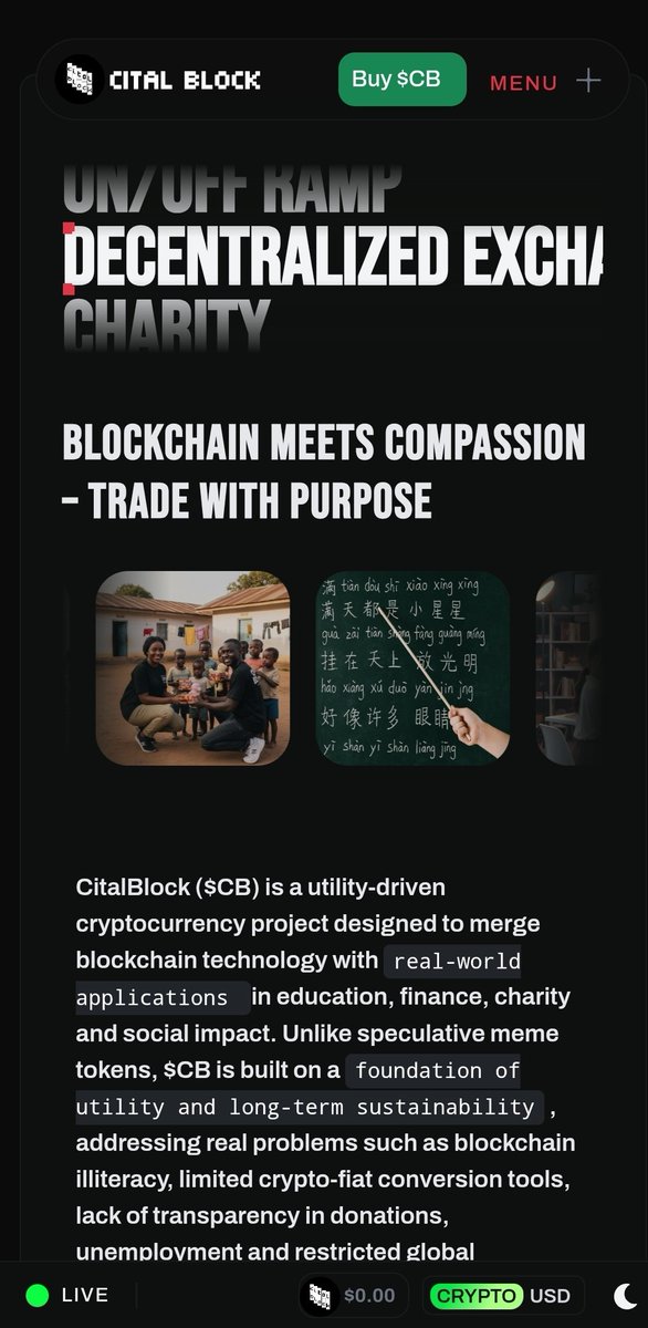 babajidea069's tweet photo. "https://t.co/8DWaGq6EN6 is building real utility in crypto → blockchain education, gaming, on/off ramps, DEX, and a Care-Fund for holders. Not just another meme — 70% supply burned, focused on impact &amp; transparency. Check it out!  $CB #CitalBlock #Web3" https://t.co/zaycXIF7VY