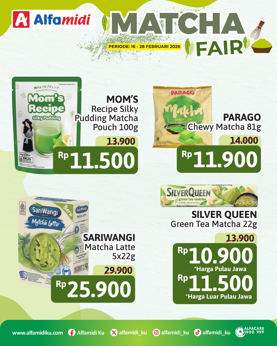 alfamidi_ku's tweet image. Matcha lovers, merapat! 🍵💚

Varian matcha favorit kamu ada di Alfamidi!

Mulai dari minuman matcha yang creamy sampai snack rasa matcha yang nagih, cocok buat nemenin kerja, nugas, atau me time sore hari ✨

#Matcha #AyokeAlfamidi #AlfamidiHadirMelayani #PromoAlfamidi