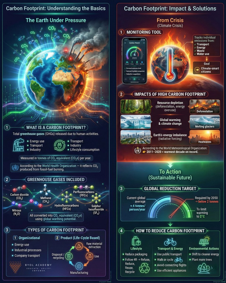 byolacademy's tweet photo. Your carbon footprint tells a story.
Understand the impact. Track your emissions. Take action today for a sustainable tomorrow.
#CarbonFootprint #ClimateChange #Sustainability #GlobalWarming #EcoFriendly #ClimateAction #GreenFuture #ReduceEmissions #NetZero #SustainableLiving #EnvironmentalAwareness #ActNow