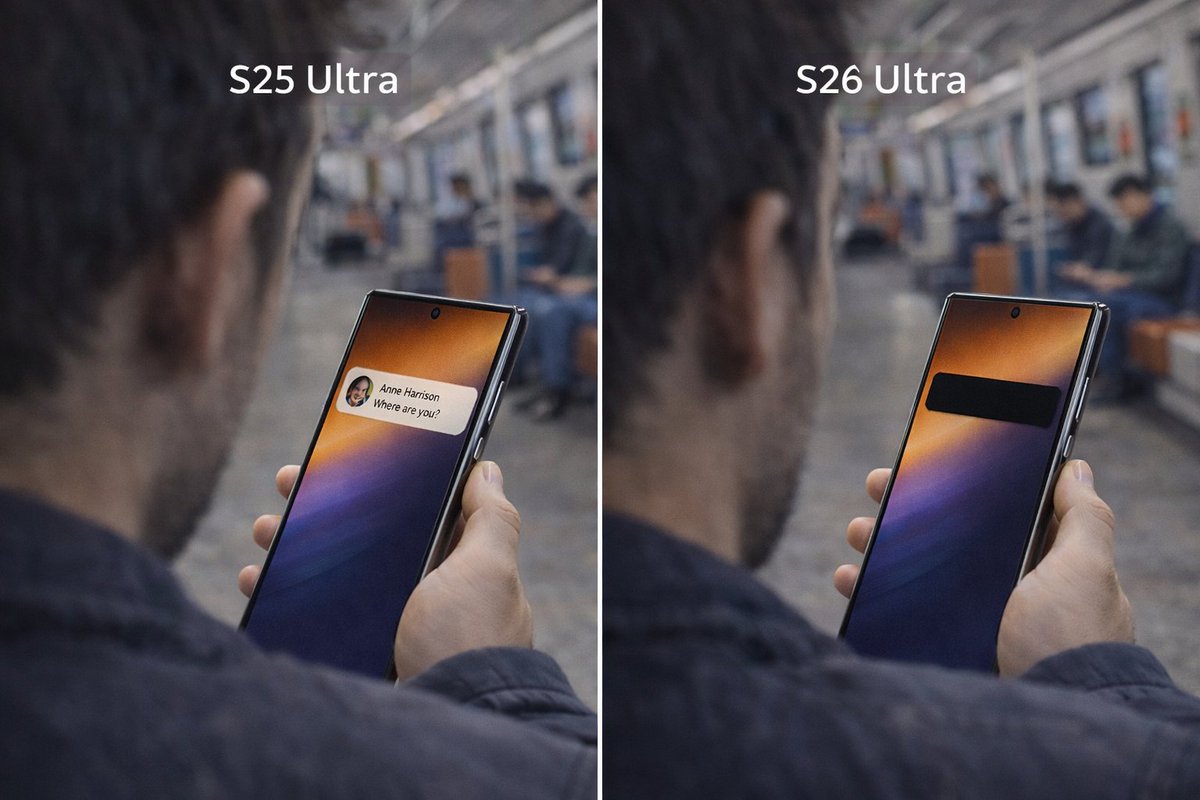 Q: Is the privacy display on the S26 Ultra software-based? Can the S25 Ultra gain it via an update?

A: No. This is a hardware-level capability.
The S26 Ultra’s display integrates an optical viewing-angle control layer that actively narrows the visible angle from the side,