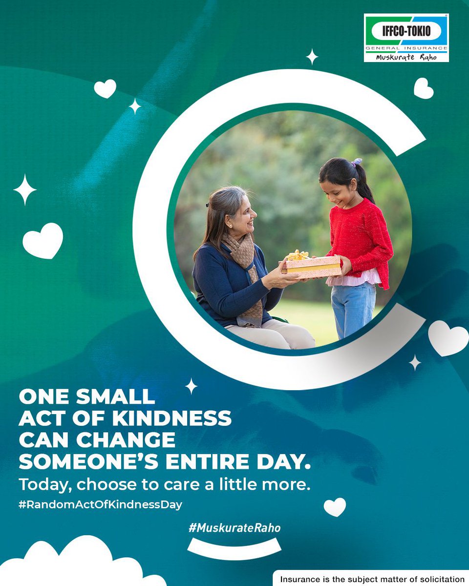 IFFCO__TOKIO's tweet photo. Kindness doesn’t need a reason. A small gesture, a helping hand, or a kind word can make someone’s day brighter. Today, let’s choose to spread goodness. 

#IFFCOTOKIO #MuskurateRaho #RandomActOfKindnessDay #SmallActsBigImpact #MakeADifference https://t.co/sxKTnS5uXz