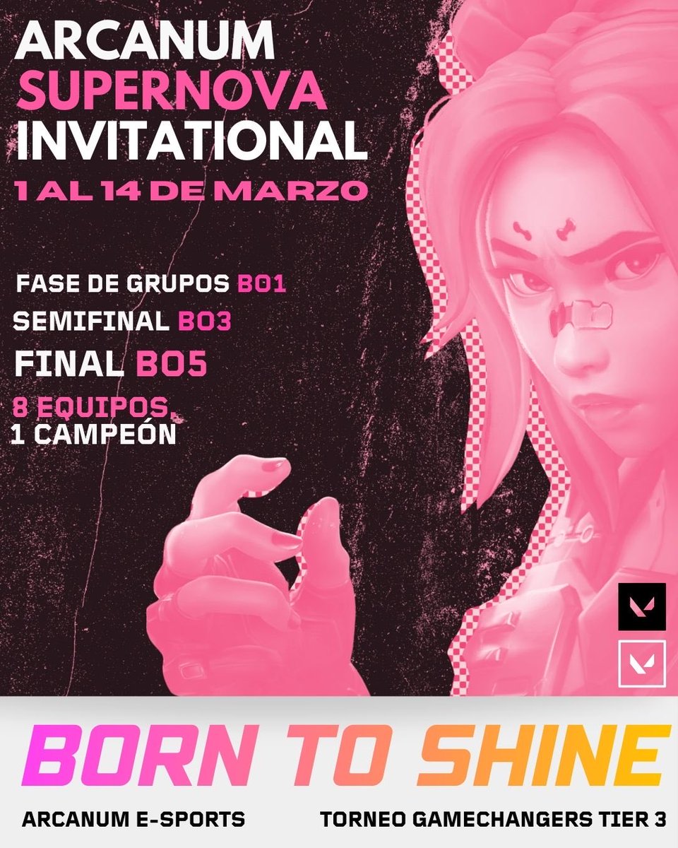 Nacidas para brillar. Nacidas para triunfar.

El siguiente torneo de Arcanum enfrentará a 8 rosters Game Changers de Latinoamérica Norte, incluyendo el nuevo roster de Arcanum.Ellas se enfrentarán para conseguir lucirse y un pase al split de Primavera del ASC.

#VALORANT