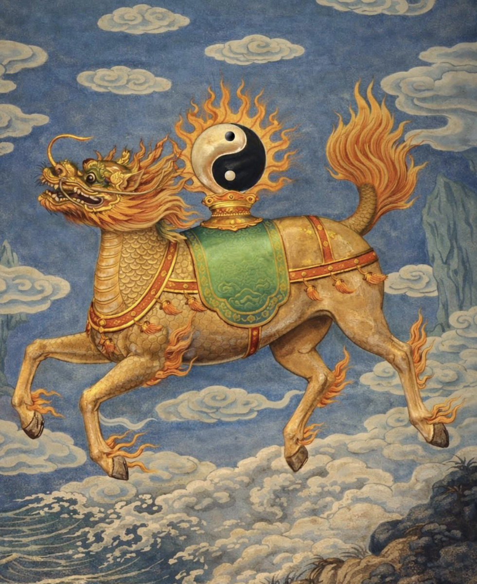 In ancient Chinese mythology, when the world’s old patterns could no longer hold, a being called the Dragon-Horse ~ Longma 龙马 ~ would rise from the Yellow River.

Scaled like a dragon, fast as a horse, it carried on its back a new cosmic map: a sign that Heaven was ready to