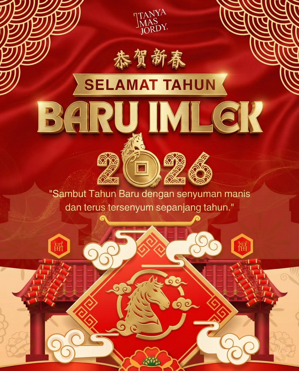 TanyaMasJordy's tweet photo. Selamat Tahun Baru Imlek 2577 Kongzili! 🏮

​Semoga hoki dan rezeki Sobat semakin lancar. Biarkan senyum menjadi pembuka jalan untuk setiap peluang baik. 
​Tetap semangat dan terus tersenyum sepanjang tahun.
​Gong Xi Fa Cai!

#Imlek2026 #ChineseNewYear #TanyaMasJordy https://t.co/aPORZDZipJ