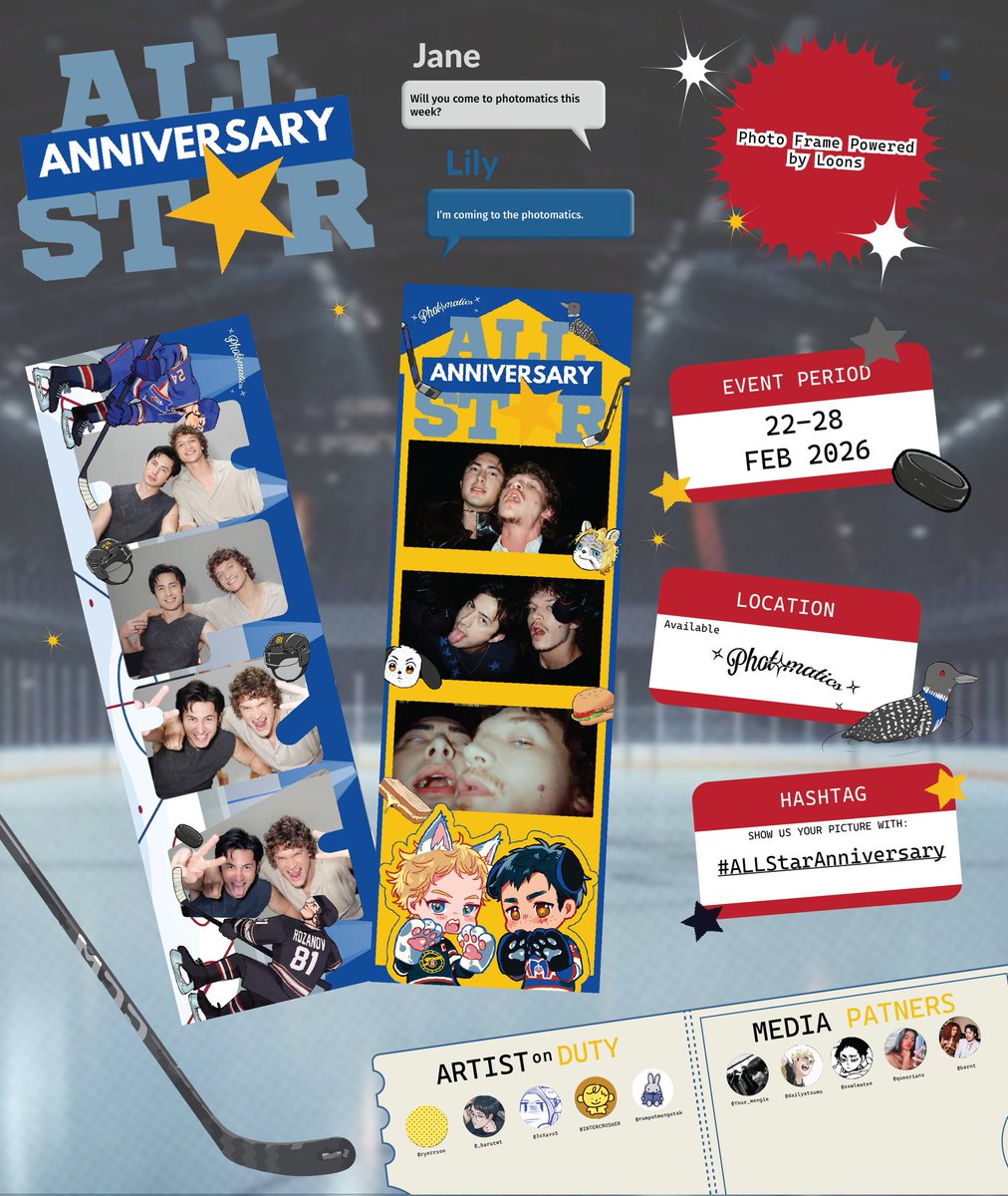 hrmenfess's tweet photo. ❝I’m coming to the  c̶o̶t̶t̶a̶g̶e̶ photomatics.❞

The cupids are coming to you and they want to tell you something! ❤︎
👨‍❤️‍👨 : knock, knock, we want to invite you to our special event “All Star Anniversary” in Photomatics B to celebrate Hudson Williams and Connor Storrie for HOLLANOV!
────────────୨ৎ────────────
We just dropped a magazine with the news headlines in our magazine! What is it? Yup, dibbie dibbie doo! 🪄 The headline is about PARTY! We want to invite you to celebrate Hudson Williams and Connor Storie for HOLLANOV!! ❤︎

｡☆✼★ 𝗔𝗟𝗟-𝗦𝗧★𝗥 𝗔𝗡𝗡𝗜𝗩𝗘𝗥𝗦𝗔𝗥𝗬 ★✼☆｡
Hollanov / Hudcon Photobooth Event ❤️‍🔥🏒

🗓️ 22 — 28 February 2026
📍@photomaticsid

There's exclusive freebies on Blok M Hub & Family Mart Braga branch. Distribution for freebies start on 22 Feb till we ran out of stock!! make sure you catch it because we provide you exclusive content!!!

Snap with this frame, grab your ticket & don't forget to use #AllStarAnniversary (˶ᵔ ᵕ ᵔ˶) ‹𝟹