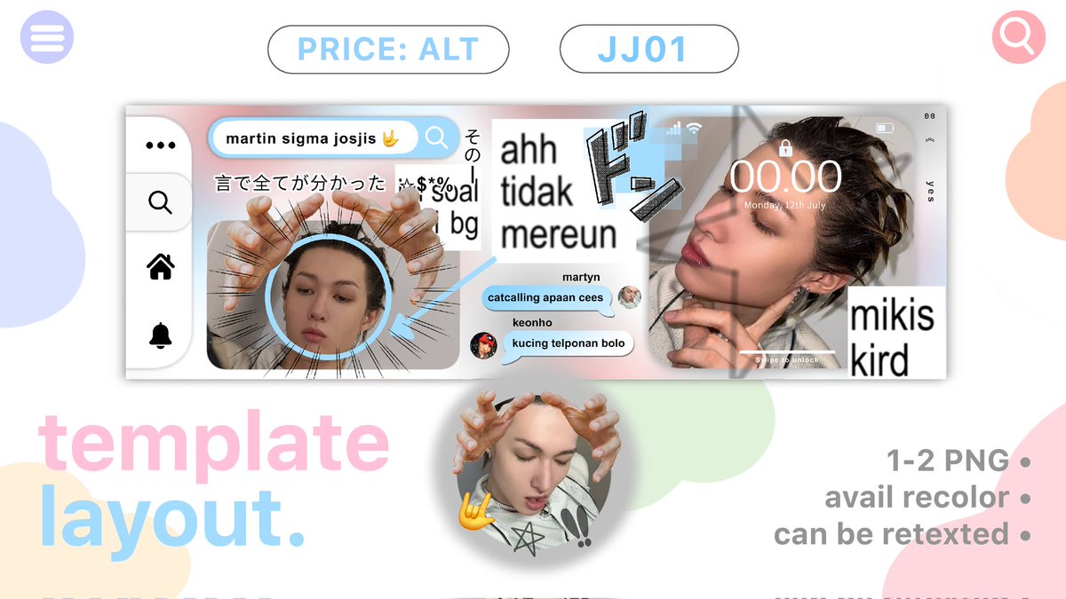 hongjoeong's tweet image. help repost? thank you!

eyow folks 💢 &amp;amp; cuties 🎀 meo bawa template layout versi josjis nyeni abis bolo 💥🤘 &amp;amp; pinky cutie-pie 🎠🧸 recolorable bcs most elements are handdrawn! if you wanna take it, kindly dm me &amp;amp; you’ll get tutorial vid🫶 price di alt 👍

#zonauang #zonajajan