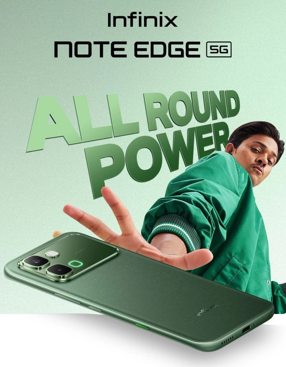 SumanTechX's tweet image. Infinix Note Edge 5G launching 18th Feb with 🔥 “All Round Power”

✨ 6.78" FHD+ AMOLED, 120Hz
📸 108MP Camera
⚡ 5000mAh + 45W Fast Charge
📶 5G Ready
🧠 Powered by XOS 16 (Android 16)

Big specs. Bold style. 💚
Would you buy this? 👀

#Infinix #NoteEdge5G #Sumantechx #GlowNGo