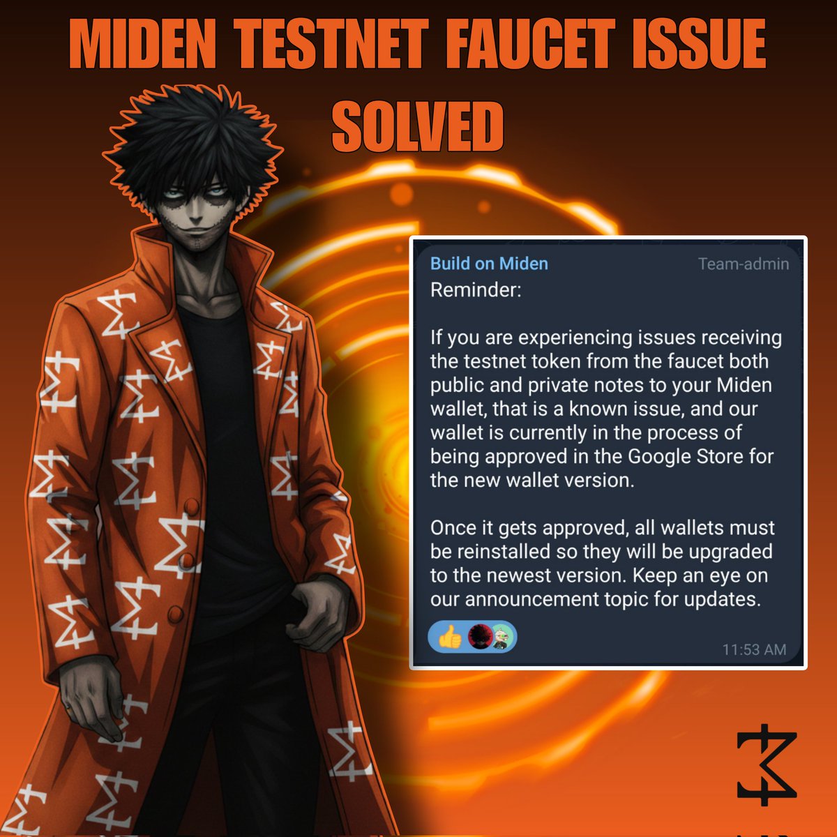 🟠 MIDEN TESTNET FAUCETS: 

Miden testnet faucet issue has been solved by <a href="/0xMiden/">Miden</a> Team, the update requirements are given below: (Don't Skip This)

🟠 ACTION REQUIRED:

- Reinstall the extension wallet (old version won't work)
- This ensures compatibility with latest testnet