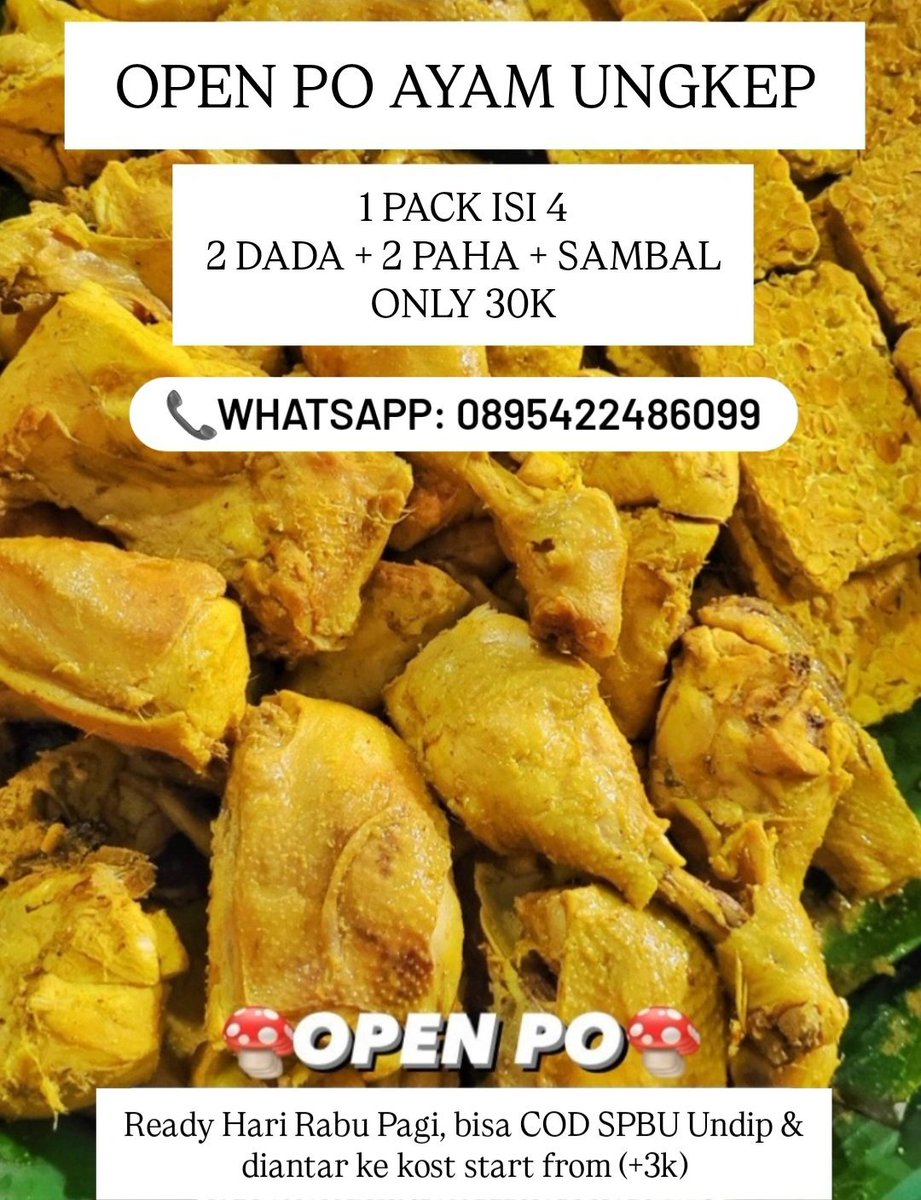 strashberry_'s tweet photo. Open PO Ayam Ungkep Tembalang Undip sisa 1 slot lagiii

Ayam (2 dada + 2 paha + sambal 30rb)
Tempe ungkep (1000/pcs)
Tahu ungkep (1500/pcs)
Sambal (4000/porsi)

Ready hari rabu, COD &amp; Antar start jam 3 sore🤗 https://t.co/AfNDV3fdVh