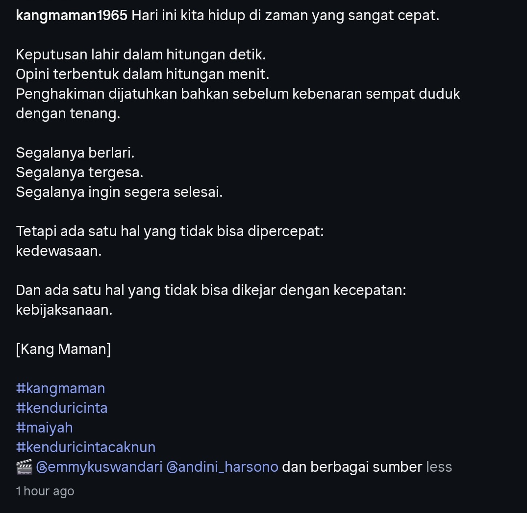 FahmiAgustian's tweet photo. Sebuah pengingat dari Kang @maman1965 di #KCFeb Jumat lalu.
Sejuk. https://t.co/KJmWkVyKWb