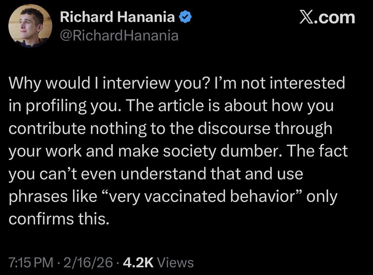 Today, I was accused of “contributing nothing” to discourse and “making society dumber” with my work, and not being “a real libertarian”, (obviously, what’s a Cato libertarian crash out without that.). So for the record, here are my contributions to society:

•First, I’ve had 3