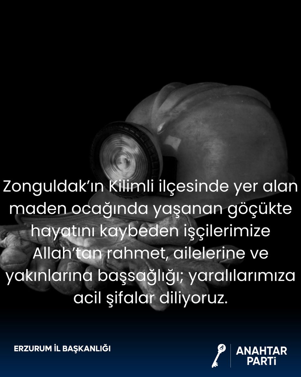 Zonguldak’ın kilimli ilçesinde yer alan maden ocağında yaşanan göçükte hayatını kaybeden işçilerimize Allah’tan rahmet, ailelerine ve yakınlarına başsağlığı; yaralılarımıza acil şifalar diliyoruz.
#Zonguldak