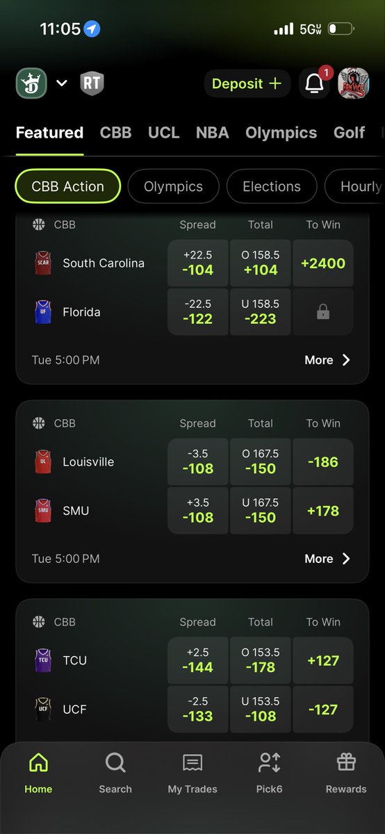 How bad is betting on the DK prediction app? It’s crazy to me that both sides of this Louisville total are -150. I’m in a non legal gambling state so forced to use these types. Just downloaded this app. Shouldn’t both sides be -110 or at least a 20 cent difference?