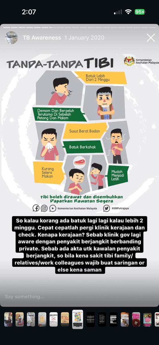 Selalu dengar tibi paru paru jeeee which is the common one, masa treatment dulu doctor ada explained tibi can affected other body parts also. 

And yess, persistent cough more than 2 weeks please please pleaseeee go to nearest KK or hosp. Bagitau dah batuk lama >2 weeks.