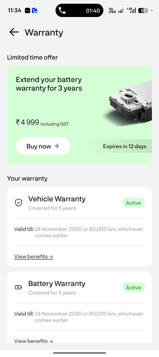 Ankit_Mantri22's tweet photo. @atherenergy as per you i can purchase extended battery warrantly within 90day but in your app i am unable to do it SS attach there is still 12 days left it means you  believe that your battery will fail before 8 years ? if yes than ok you can scam the customers https://t.co/TYWVGQK09f