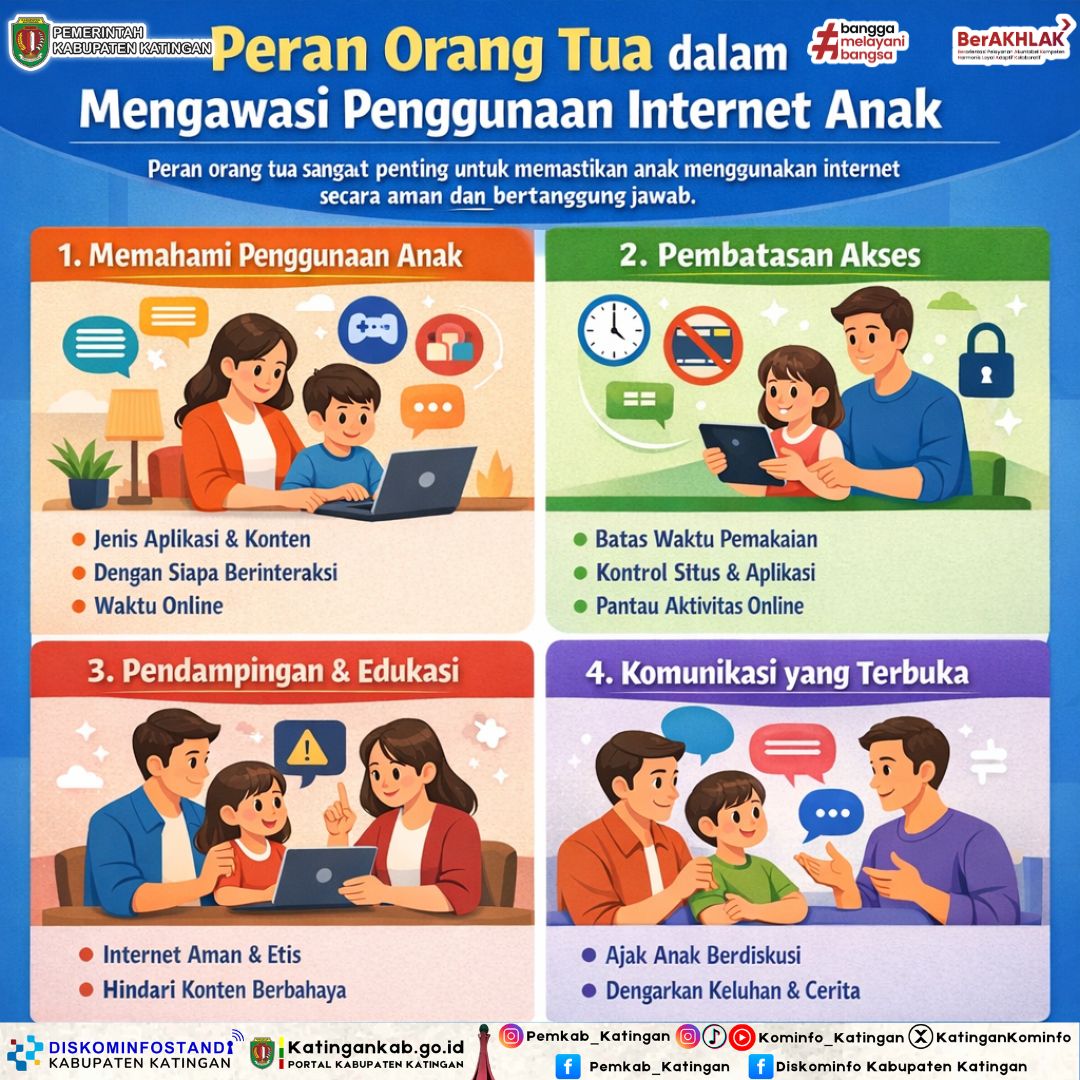 Peran orang tua sangat penting dalam memastikan anak menggunakan internet secara aman dan bertanggung jawab. 🌐👨‍👩‍👧‍👦

Lindungi generasi digital kita dengan pengawasan yang bijak dan penuh kasih.
#InternetSehat #LiterasiDigital #PeranOrangTua #AnakCerdasDigital #PemdaPeduli