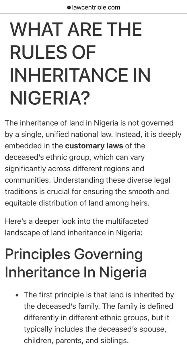 HIV Nationalist,

Customary land ownership in Nigeria 🇳🇬 predates colonialism and is still legally recognized today. Not every legitimate land right comes with a Western-style title deed. Families inherit and hold land under customary law, and Nigerian courts recognize that. The