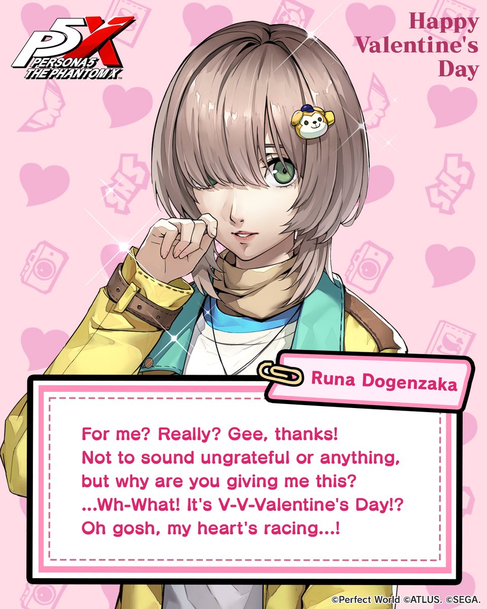 P5XOfficialWest's tweet image. 🍫┈┈┈┈┈┈┈┈┈┈┈ ✧
💝Happy Valentine's Day🍫
✧ ┈┈┈┈┈┈┈┈┈┈┈💝
A Most Wonder-ful Valentine's 11
How will Shichi-kun's biggest fan, #RunaDogenzaka react?

Valentine's Event Available Now!
Jump into P5X to learn more about Runa!

#P5XEN #Valentines