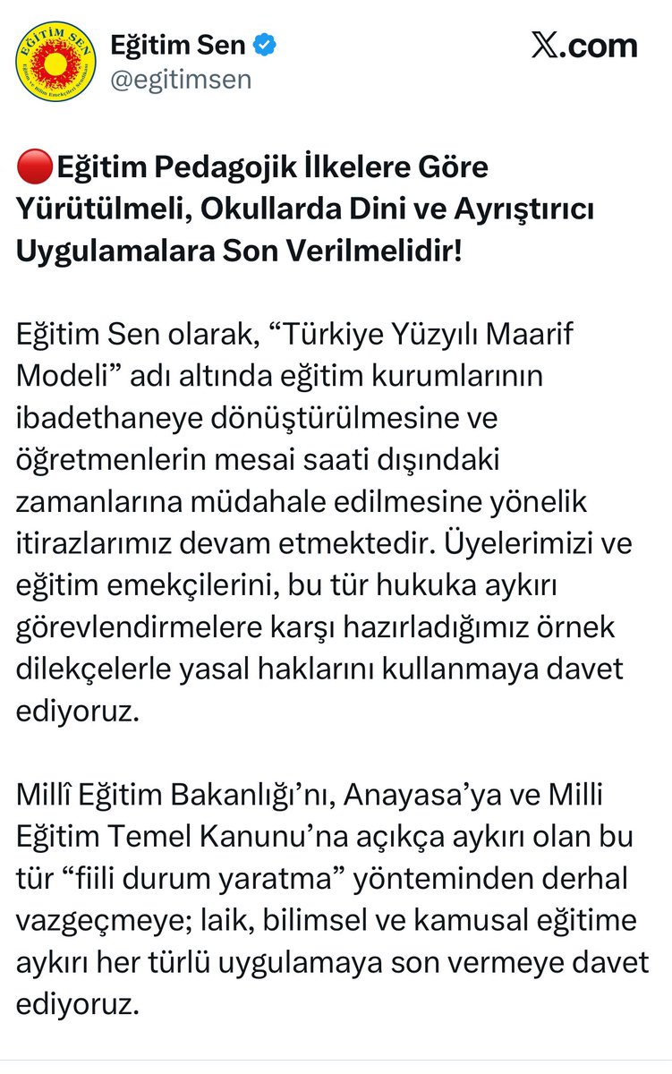 _aliyalcin_'s tweet photo. Ramazan Maarifin Kalbine girince İdeolojik Spazm Geçirenler Yine Şaşırtmadı !

Milli Eğitim Bakanlığı tarafından Türkiye Yüzyılı Maarif Modeli kapsamında "Maarifin Kalbinde Ramazan" mottosuyla Ramazan Ayı Etkinliklerinin yapılması kararının, değerlerine yabancılaşmış kesimler tarafından haksızca eleştirildiğini ve bazı sendikaların, üyelerine bu kararı uygulamamaları yönünde çağrılar yaptığını görüyoruz. Ve maalesef şaşırmıyoruz!

Çünkü milletle, inancıyla, değerleriyle kavgalı zihniyet yıllardır bu ülkede aynı şeyi yapıyor. Milletin bağrından çıkan ne varsa hepsini; bilimsellik soslu hezeyanlarla, pedagoji maskeli yalanlarla, hukuka bandırılmış kakafoniyle, laik ciyaklamalarla sindirmeye, bastırmaya, susturmaya, çarpıtmaya çalışıyor!

Konu sapkın ideolojiler olduğunda halay başı olup mendil sallayanlar, körpe zihinlere eşcinsellik zehrini akıtmak için karatahtaları mora boyayanlar; mesele bu milletin dini, imanı, Ramazan’ı olunca birden “pedagoji” kürsüsüne çıkıp millete parmak sallamaya başlıyor ve yüzleri hiç kızarmıyor!

Sözde bilimsellik ve hukuk adına yuvarlanan bu gargaralardan, artık kabak tadı veren bu yaygaralardan, ipe sapa gelmez bu tezviratlardan anlıyoruz ki; “marifin kalbinde Ramazan” ile  milletin yüreğine on ikiden hitap eden çok doğru bir iş yapılmıştır. 

Bu vesileyle buradan açıkça bir kez daha ilan ediyoruz ki: 
▪️Bu toplumun inancı, birilerinin köhne İdeolojik paranoyalarına kurban edilecek kadar sahipsiz değildir;
▪️Bu topraklarda Ramazan da kalıcıdır, bu milletin inancı da kalıcıdır. ▪️Geçici olan, bu milletin değerleriyle kavga eden ideolojik kibirdir;
▪️İnancına sahip çıkan öğretmeni de, öğrenciyi de, bu milletin değerlerini yaşatan her bir eğitim neferini de asla yalnız bırakmayacağız!