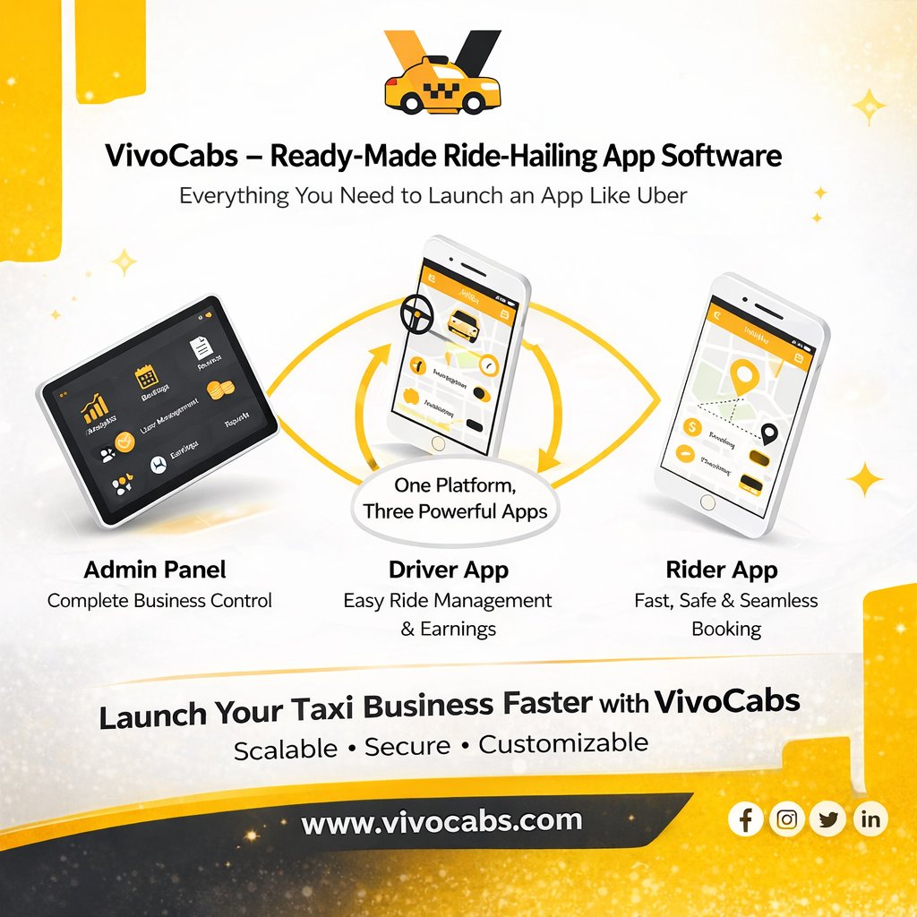 🚖 Launch your own Uber-like ride-hailing app with #VivoCabs

One platform.
📱 Rider App
🚗 Driver App
🖥️ Admin Panel

Scalable • Secure • Customizable

🔗 vivocabs.com
#taxiapp #ridehailingsoftware #startuptech #mobilitysolutions