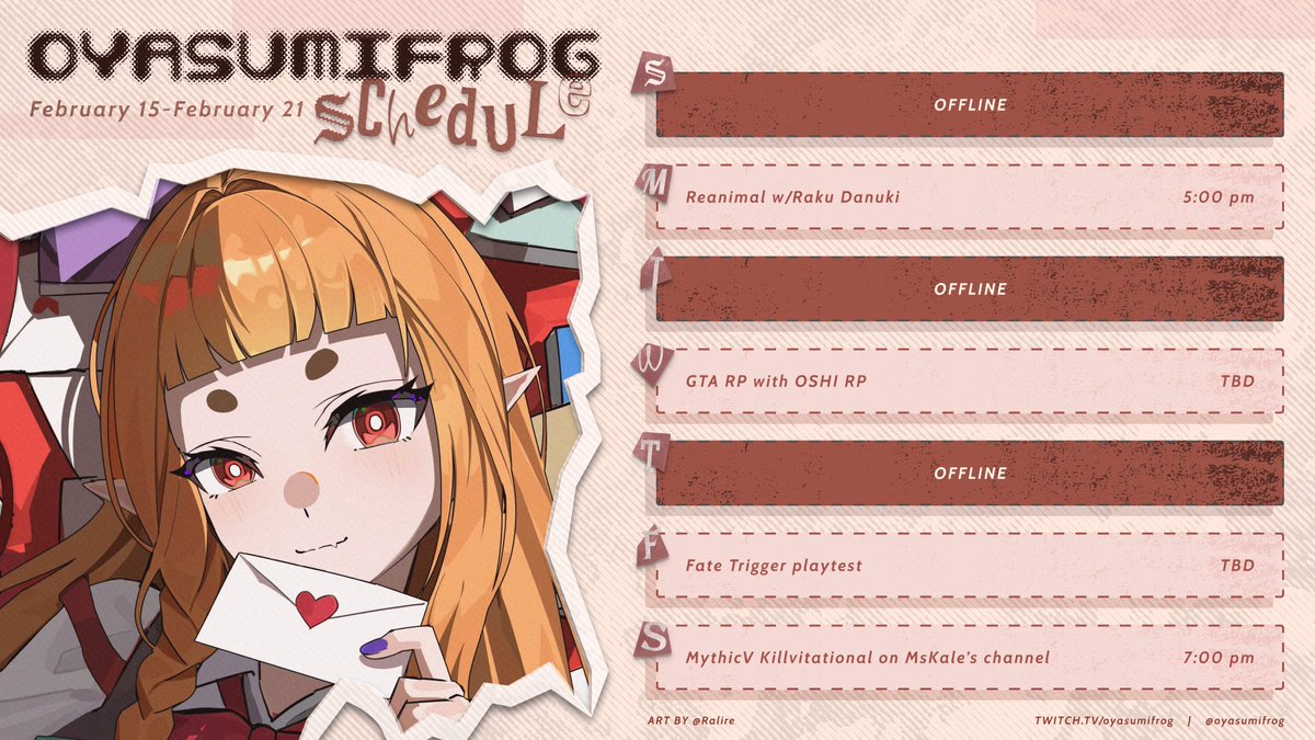 Stream schedule for dis week WAHOOOO