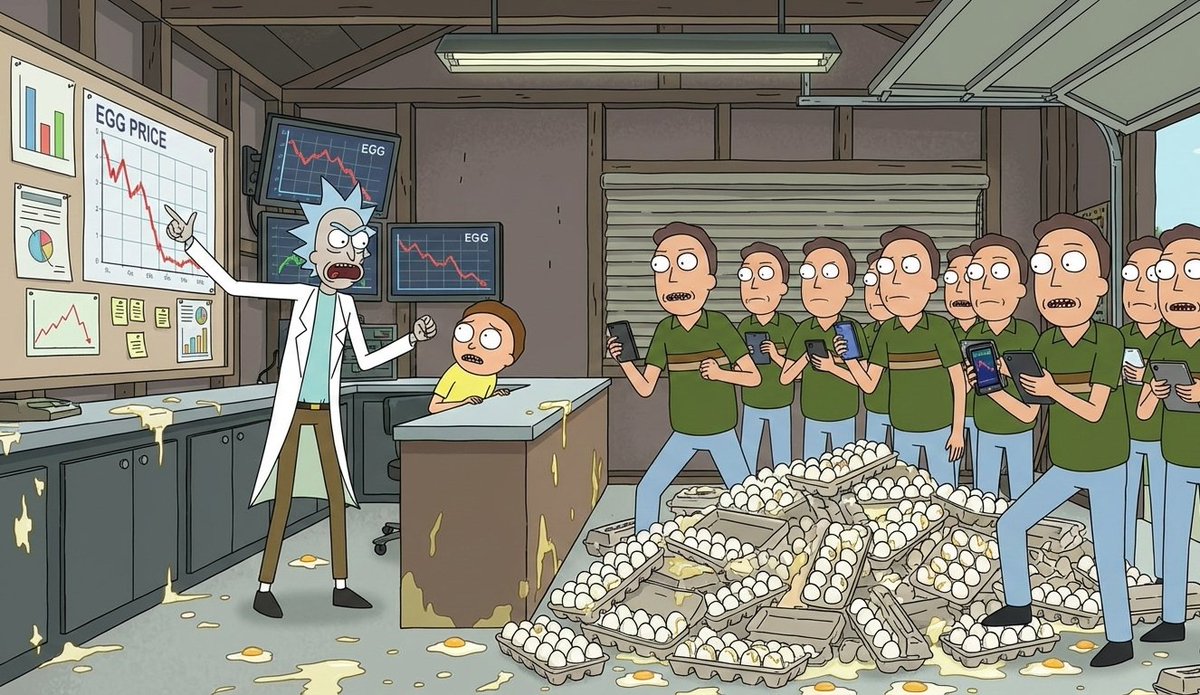 Rick C-137.

Morty, you don't even grasp the scale of the tragedy here! I found Alpha, Morty! True, unadulterated Alpha! Not your rug-pull Solana memecoins, not your ape JPEGs. EGGS, MORTY! 

I literally hacked the poultry economy! I was the 'Wolf of Wall Street' but for the