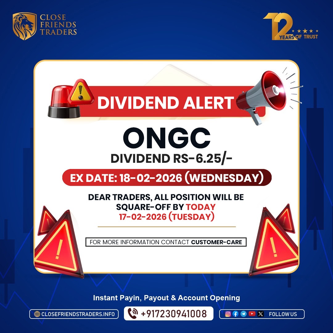 NewsCFT's tweet image. ONGC dividend Rs 6.25 per share. Ex date 18-02-2026. Square off positions by 17-02-2026 to stay aligned.
Trade Now: closefriendstraders.info
#ONGC #DividendAlert #ExDate #StockMarketIndia #NSE #BSE #TradingUpdate #CloseFriendsTraders