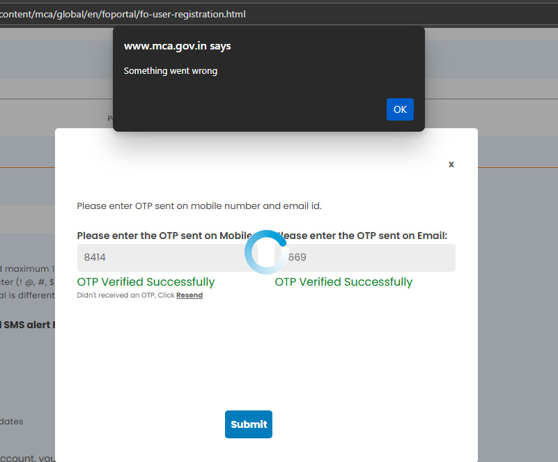 mrvinaypatel's tweet photo. @MCA21India taking multiple otps while registering an user id is already very annoying and after doing so, we get errors like this, this is completely useless #mcav3 portal @nsitharaman  why do we always have to bear the error on the very last step???? https://t.co/151AfftViC