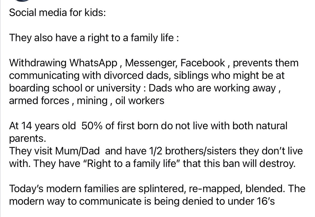 EHCR has a real value when used correctly .. Kids need to communicate with their Dads. Brothers, Sisters 1/2 siblings.
Social media ban will stop this 
“Right to a family life”