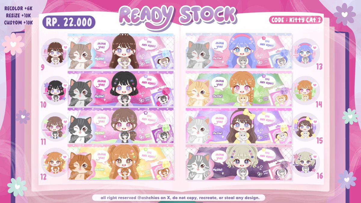ashchios's tweet image. ✿⁠ 〃 help rt/repost? thankyou &amp;lt;3

halo semua aku bawa 32 layout chibi ready stock dari katalog kitty cat versi 2, dengan harga Rp.22.OOO sudah free retext dan setiap pembeliannya get 1 more free layout! check reply yap!🫶

#zonauang️