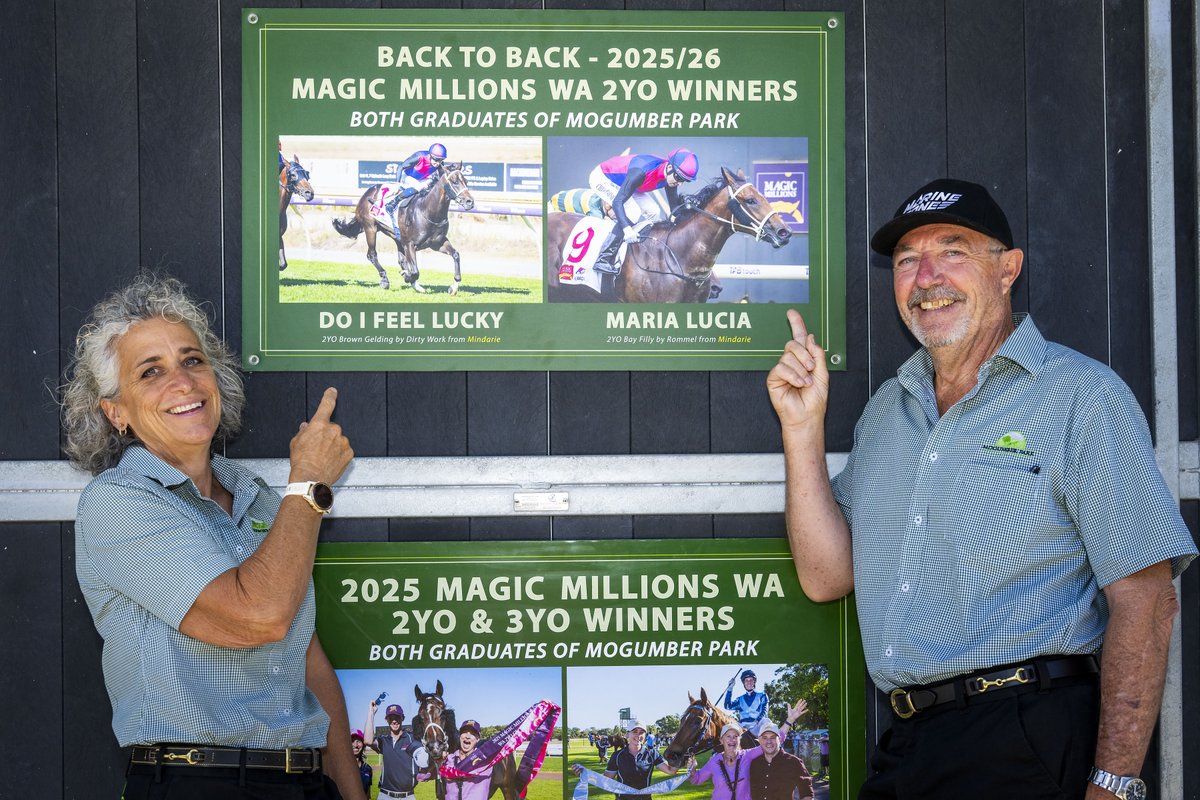 WesternRacepix's tweet photo. Fresh posters hot off the press, with Saturday's Magic Millions WA race winners! Congrats Mogumber Park and Ruby Racing and Breeding! 👏

#WesternRacepix #MagicMillions #WestIsBest https://t.co/z04yYeBQXr