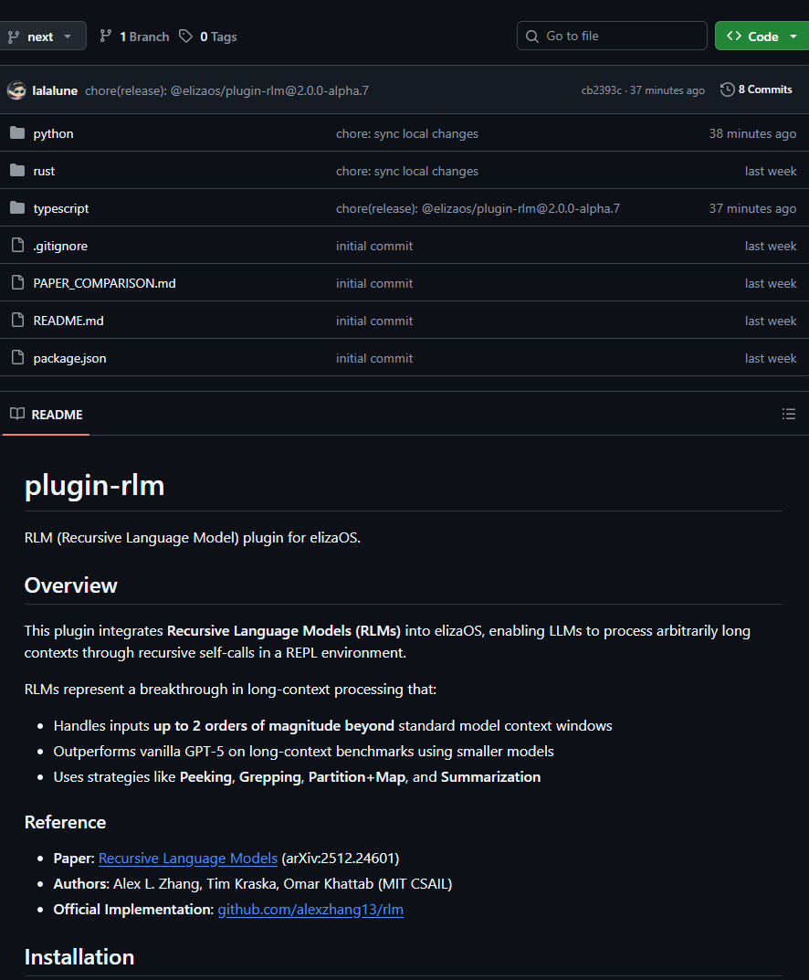 cryptofogO3's tweet photo. Eliza with $RLM is still on going.

The only $RLM with actual contributions to the project.
@AgentRLM 

3ynxgnXhmbZR7kinwU3NEryExkXEmRXhoNL4qV9sBAGS

Recursive Language Model
$RLM
#RLM https://t.co/NXdDuzcGOg