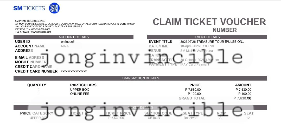 jonginvincible's tweet photo. WTS LFB PH

2025–26 TREASURE TOUR [PULSE ON] in Manila

(1) UB 403B ROW A SEAT 12

• ₱7,630 (orig price) – nego but full payment only
• Unclaimed ticket
• Meet-up: SM Naga (prio) / SM Aura (can consider MOA)

RFS: Schedule conflict

#TreasureTour #PulseOn #TreasureInManila https://t.co/xQAO4w1f2S