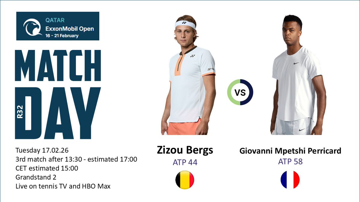 MATCH DAY – DOHA 🇶🇦

Today, ZIZOU steps onto court to face the explosive French talent Giovanni Mpetshi Perricard in what promises to be a high-energy battle.

🔥 Power vs precision.
⚡ Big serves and fearless rallies.
💥 A spot in the next round on the line.

ZIZOU brings his