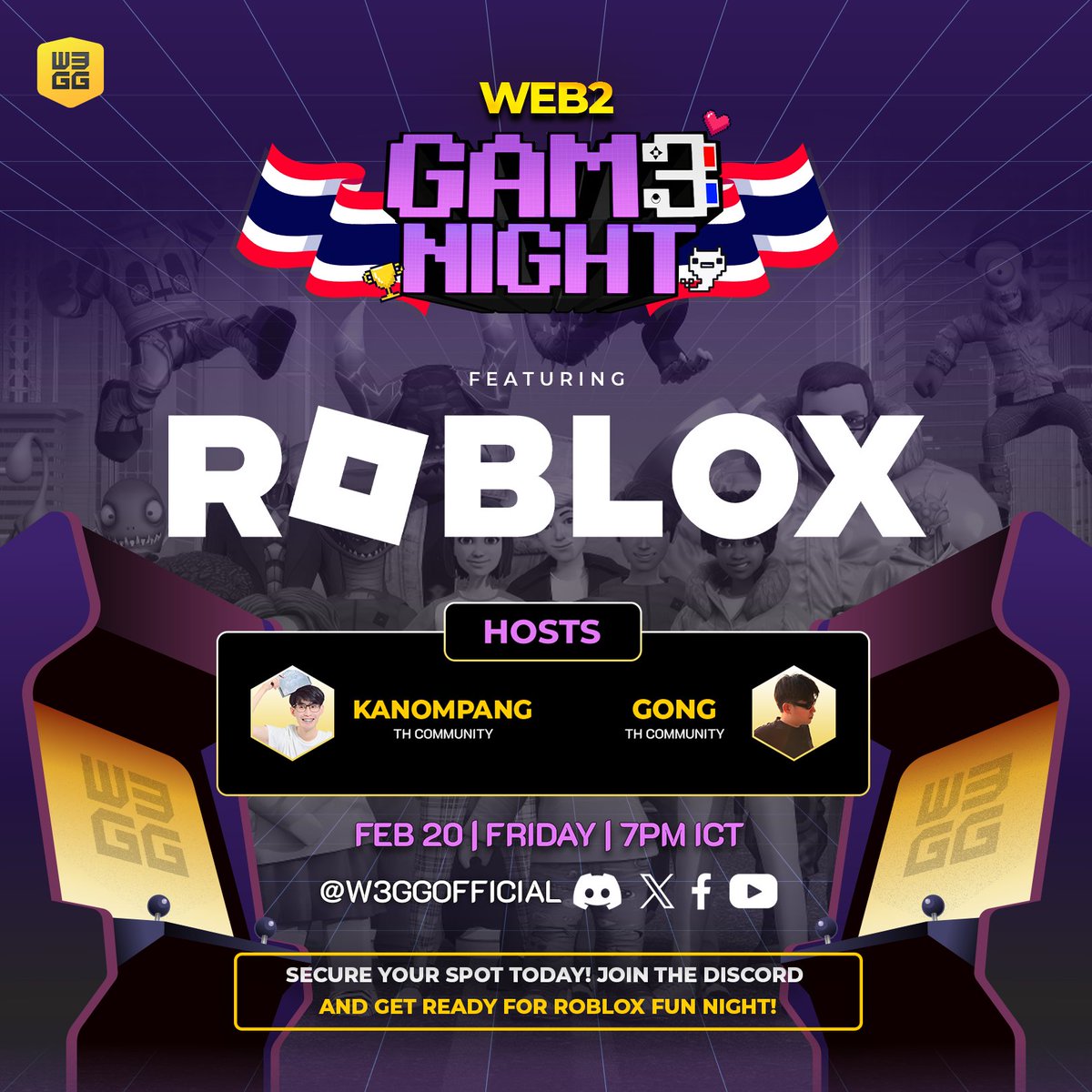 🎮 Roblox Adventure with Yellow Hearts Thailand 🕹️

Join Kanompang and Gong for Thailand Gam3night on Feb 20 as we bring the community together for a night of fun. Explore 3 exciting <a href="/Roblox/">Roblox</a> maps, win cool prizes, and hang out with fellow Yellow Hearts while you play.

📅 Feb 20,