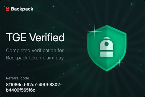 Backpack TGE: The countdown begins! 🎒✨

I just completed my verification for the <a href="/Backpack/">Backpack 🎒</a>  Token Claim Day. 
If you’ve been using the ecosystem, don’t leave your rewards to chance, get verified now!

Head to the site or app to complete now.