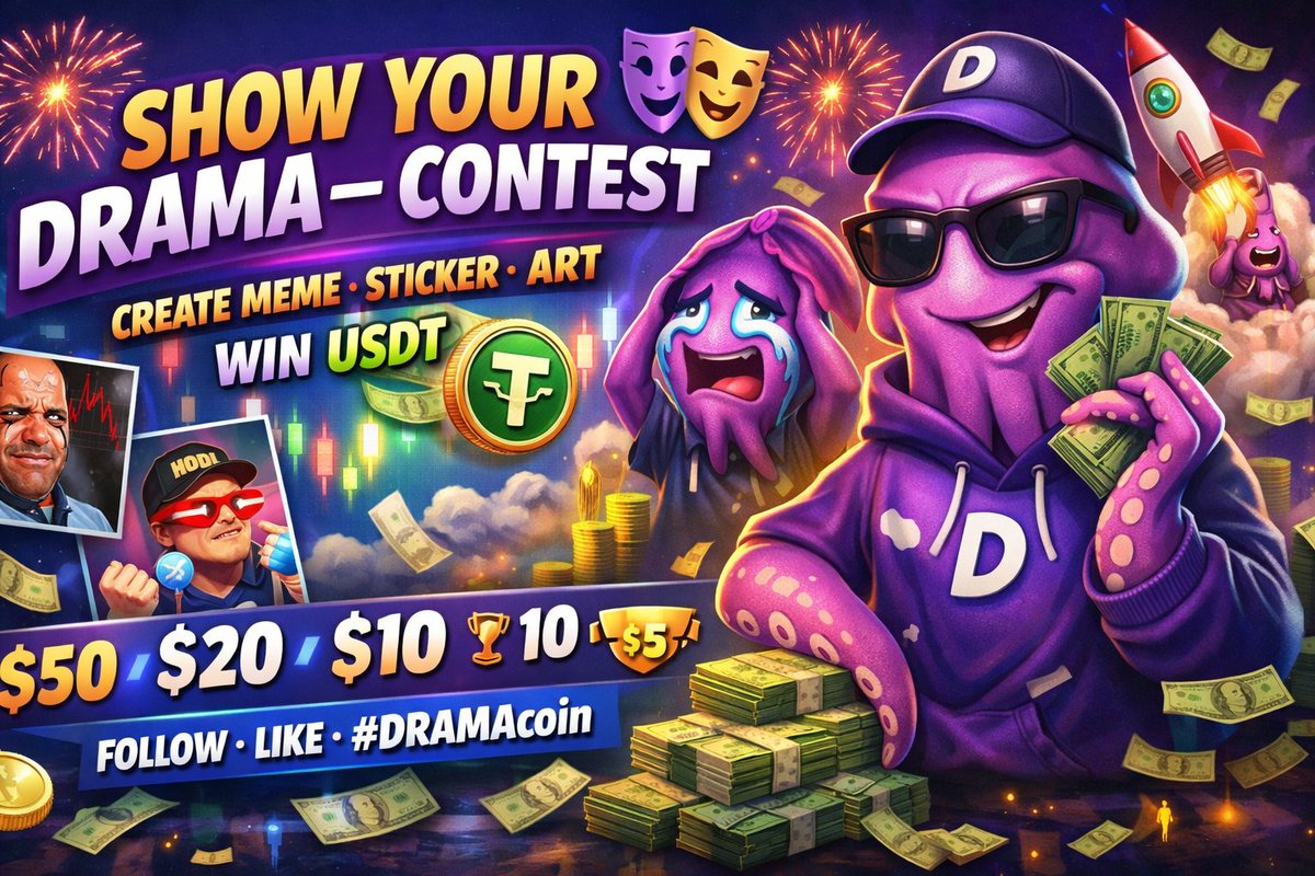 dramahq21772's tweet photo. 🎭 SHOW YOUR DRAMA — CONTEST 🎭

Crypto is emotions.
Panic. Hope. Hype.

Create your own meme, sticker, or art about crypto emotions
or our mascot — and win USDT 💰

🏆 PRIZES
🥇 $50 USDT
🥈 $20 USDT
🥉 $10 USDT
🎖 Top 10 — $5 USDT each

📜 RULES
• Follow
X — https://t.co/jLuJwZgTpI
Telegram — https://t.co/bEcckAqVfg
YouTube — https://t.co/lklBwIL56V

• Like & repost the contest post
• Publish your entry with #DRAMAcoin
• Submit your work in the comments under the official contest post

⚠️ Prize rankings are based on X engagement

⏱ Duration: 23 days 11/03/26

Show your DRAMA 🔥