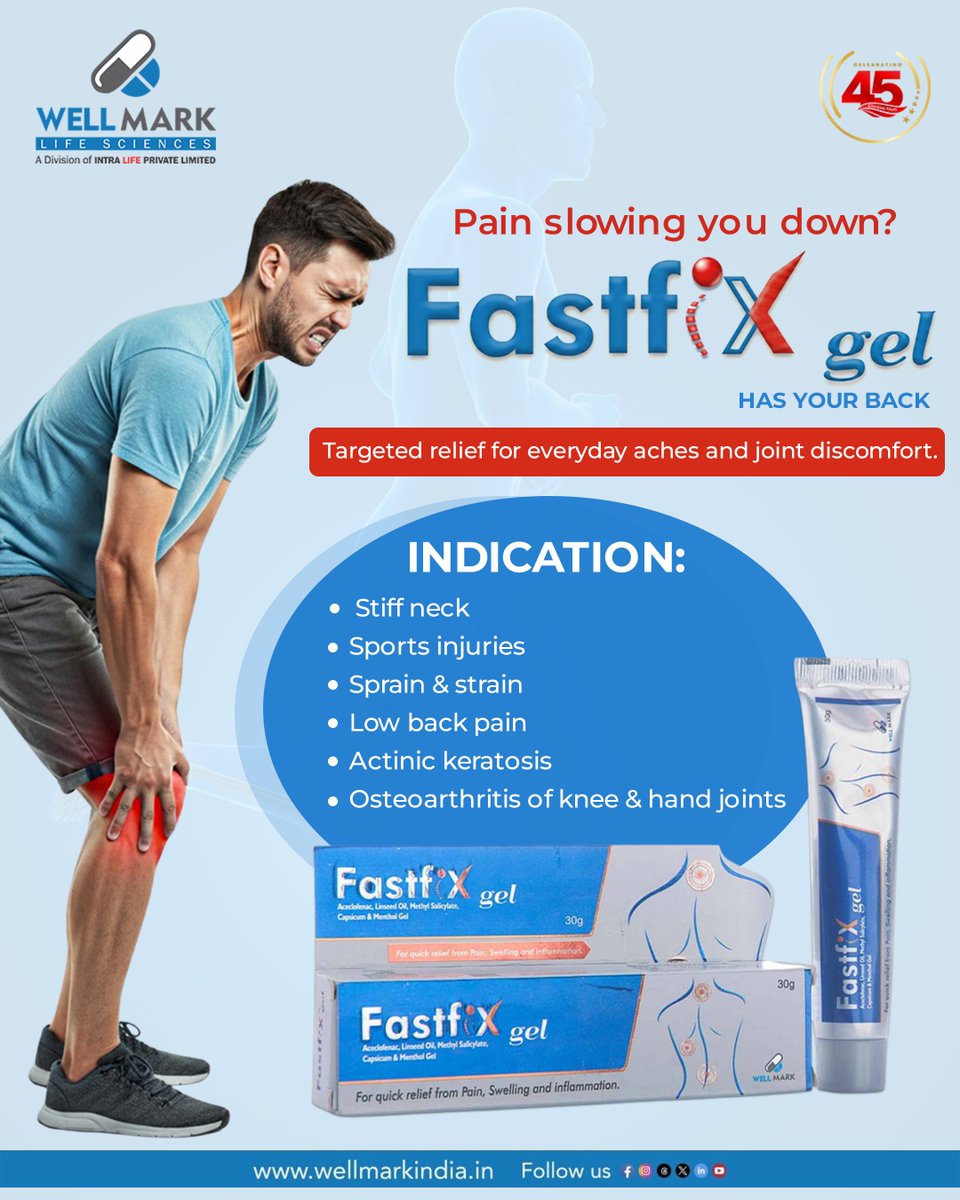 wellmarkindia's tweet image. FASTFIX delivers fast, targeted relief—easing neck stiffness, strains, back pain &amp;amp; daily joint pain so you can move freely again. 💪

📞 Call: +91-9831149528
🌐 Visit our website: wellmarkindia.in

#wellmark #JointPainRelief #MusclePainRelief #BackPainCare