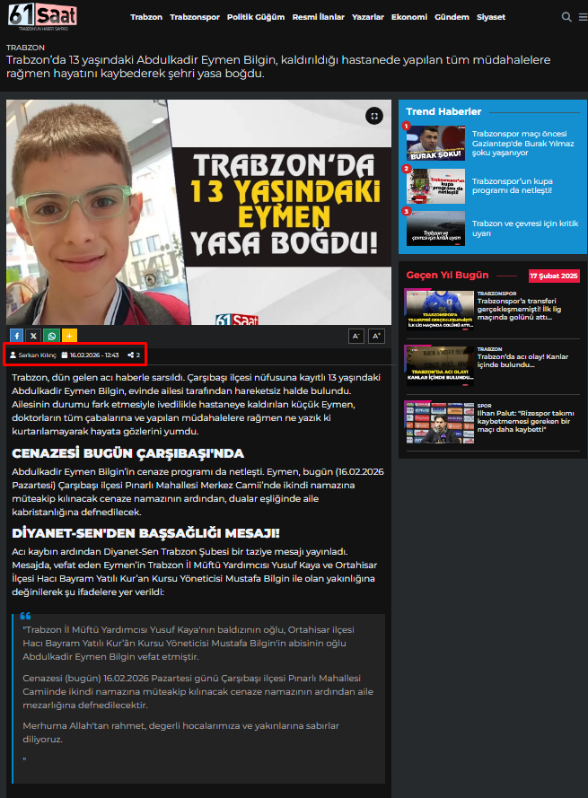 Haberi 61 Saat diye yerel bir site paylaşmış. Burada "oyun yüzünden intihar etti" diye bir bilgi yokken bir anda "oyun yüzünden intihar etti" diye servis edilmeye başlandı.

Oyun işine kafayı taktılar, toplumu manipüle etmek için neler yaptıklarını görün.