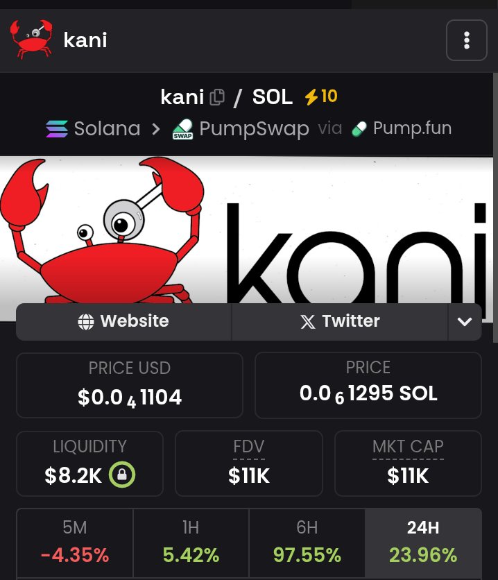 Kani. 4 days old, early to GitHub <a href="/Pumpfun/">Pump.fun</a> meta, shilled multiple times by <a href="/toly/">toly 🇺🇸</a>. also liked comment linked with CA

11k MC.  x10 bost by random community. Let's see how it goes!

CXt698kGGumjL1DXacgUnmgQD1GkWzidGSpyQ1PU1Fge

few👀