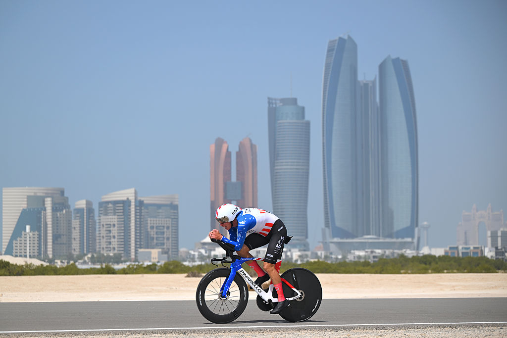 NetcompanyINEOS's tweet photo. That's a wrap on the #UAETour TT ☑️⏱️

Josh Tarling's early time holds up and he finishes the day second fastest.

He now sits second overall and moves into the white jersey. Artem Shmidt also took seventh on the stage 👏 https://t.co/rl5dUNSOiI