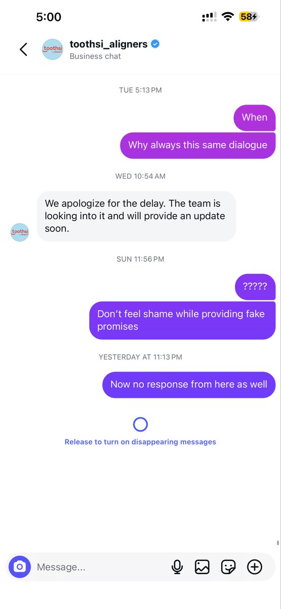 PrabhakarBabloo's tweet photo. Promised delivery by 1st week of Feb.
Multiple follow-ups later → no delivery, no update.
Complaint closed without resolution.
Only response: “ASAP.”

Follow-ups reattached again.
Waiting for a real timeline.
@toothsialigners @imVkohli @AnushkaSharma 
#WorseCustomerService https://t.co/bwC8kxR0PD