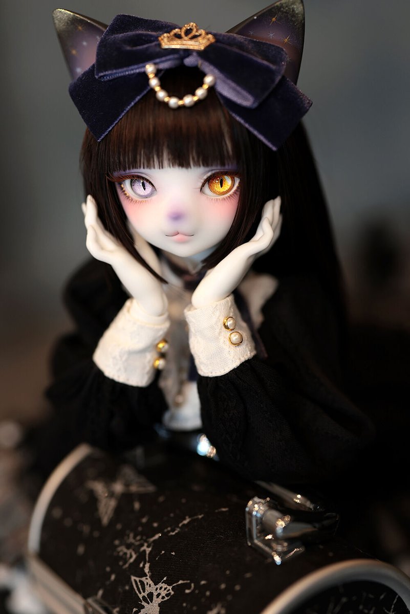 DOLKSTATION's tweet photo. 【DOLK×DEAR MINE】

特別復刻した銀河一のアイドル猫
『VIVIEN L. Starlight』はご覧になりましたか？

➡️ https://t.co/yqQ3JrC6II

Heebom氏による限定メイクと、DOLLY HOUSEのドレスが、銀河で最も輝くアイドルを誕生させました。

オッドアイや姫カットにもご注目！

抽選受付は2/23(月・祝)迄。 https://t.co/QI29yPOski
